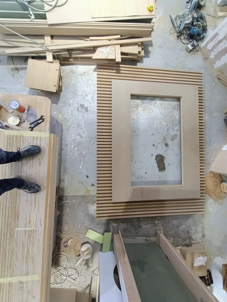 Custom TV and media unit during the work
