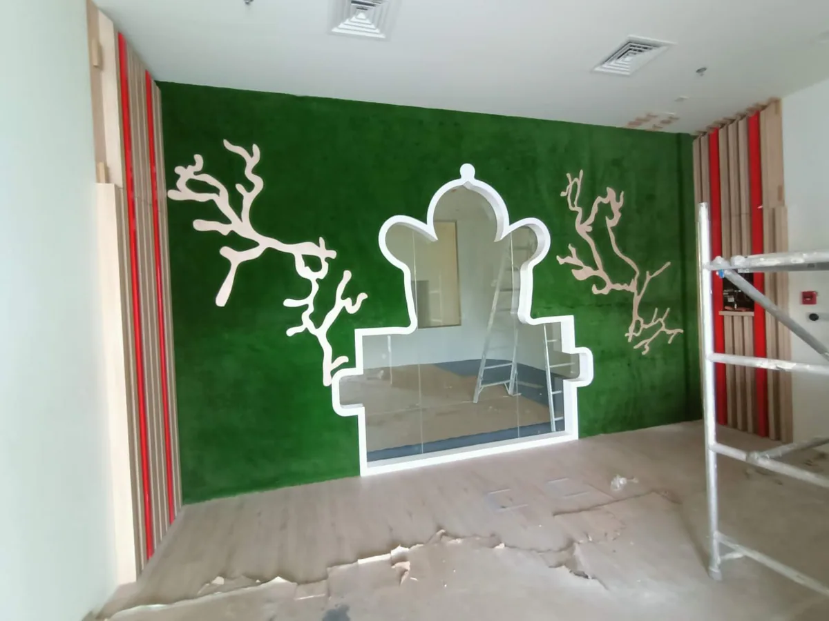 Reception-area fit-out and joinery during the work